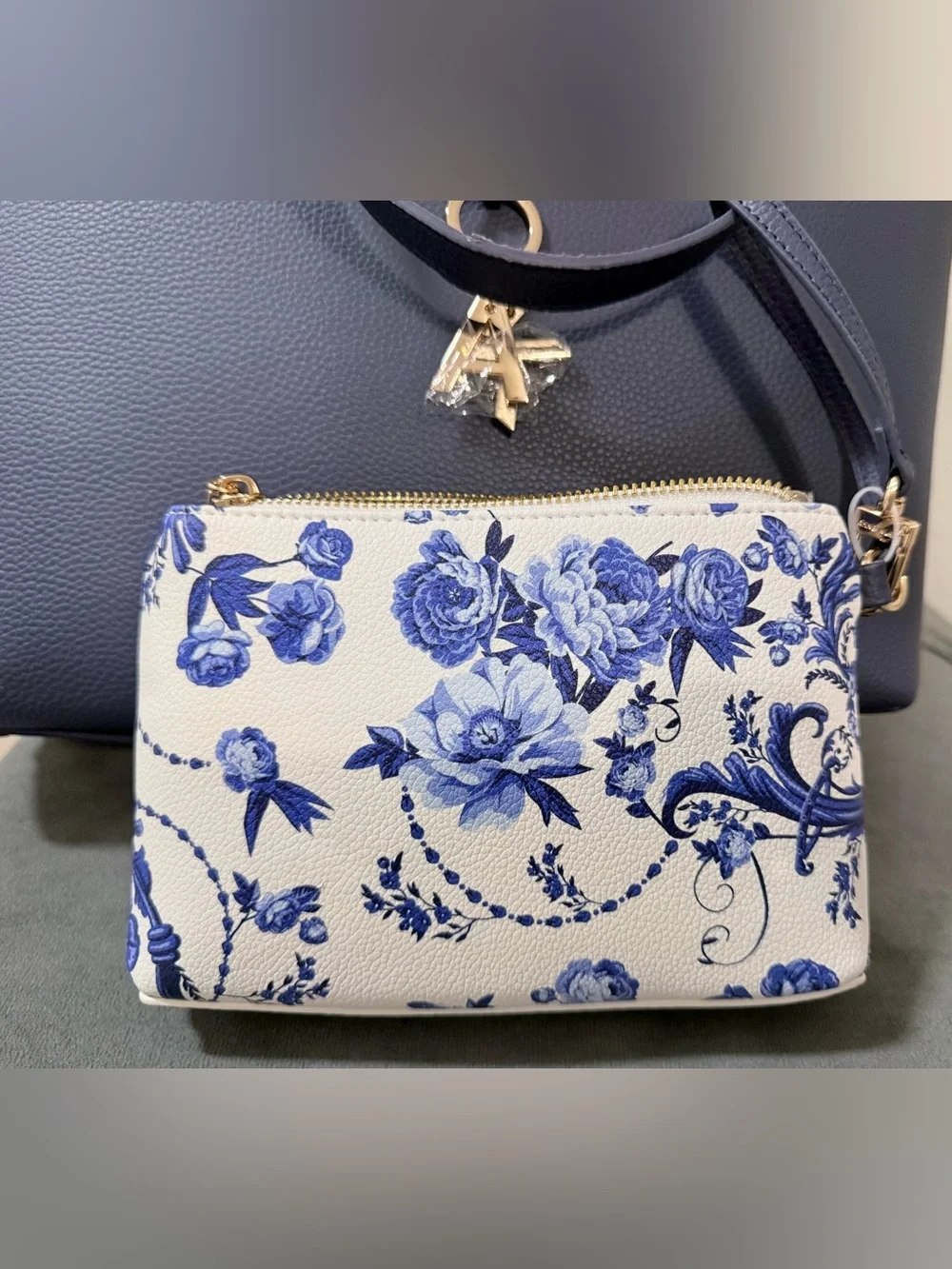 Anne Klein Navy Tote with Gold Charm Key Ring (NWT)